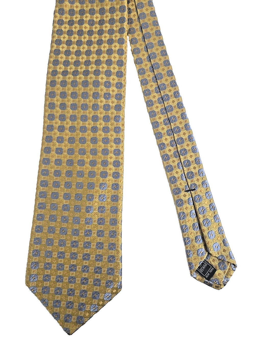 IKE BEHAR Imported Silk Neck Tie Necktie Yellow Silver Medallions US Made